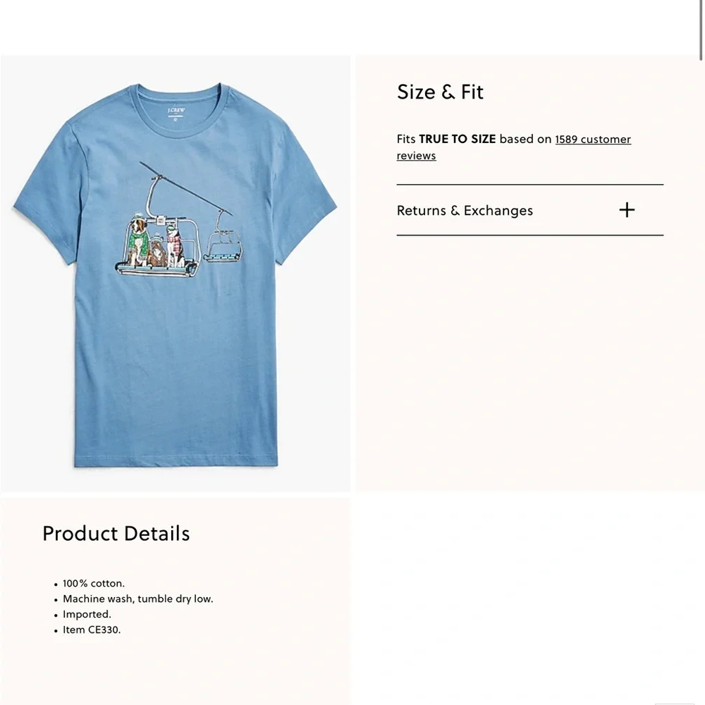 NWT J Crew Factory Dog ski lift graphic blue cotton tee winter Sold out XL - Picture 2 of 6